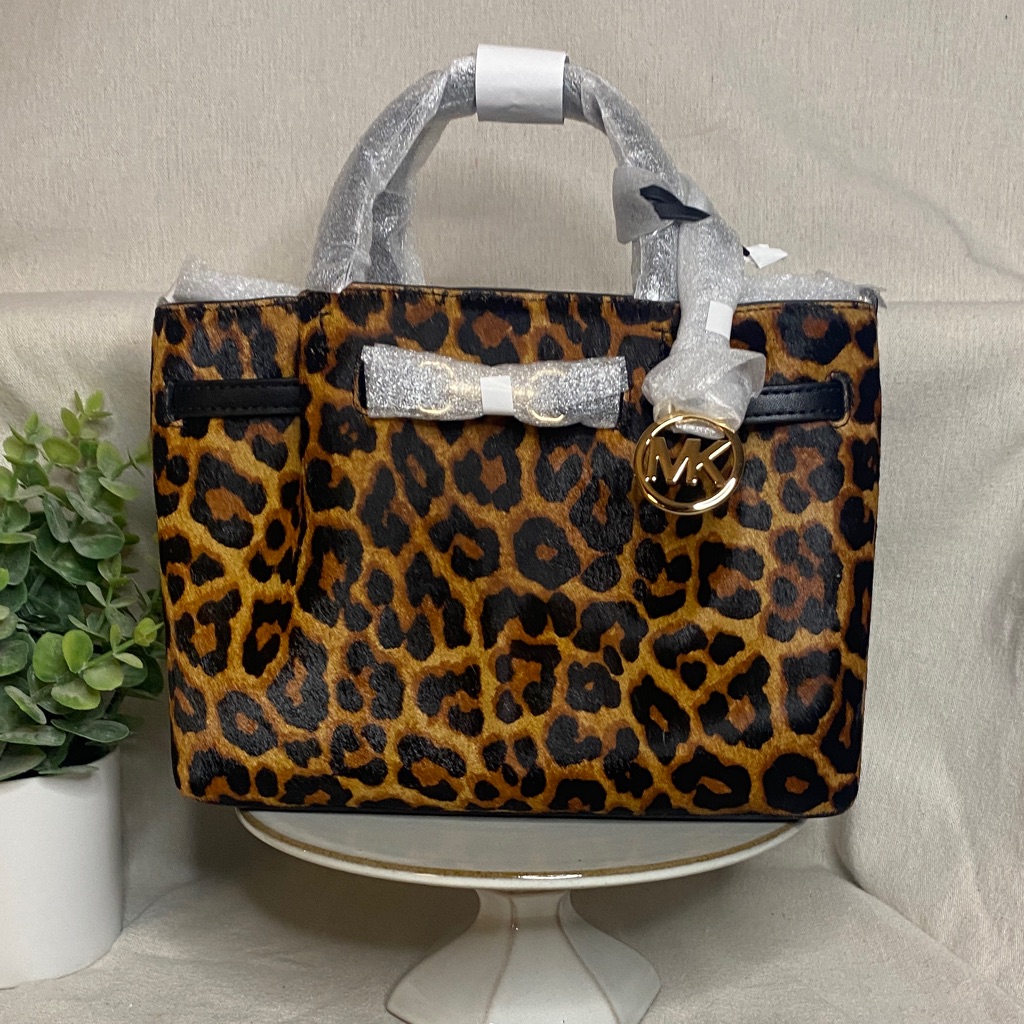 Michael Kors Carson Small Leopard Print Calf Hair Satchel, New